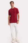 Erkek Slim Fit Dar Kesim %100 Pamuk Kısa Kollu Polo Yaka Bordo Tişört
