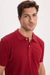 Erkek Slim Fit Dar Kesim %100 Pamuk Kısa Kollu Polo Yaka Bordo Tişört