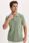 Erkek Slim Fit Dar Kesim %100 Pamuk Kısa Kollu Polo Yaka Yeşil Tişört