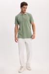 Erkek Slim Fit Dar Kesim %100 Pamuk Kısa Kollu Polo Yaka Yeşil Tişört