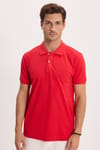 Erkek Slim Fit Dar Kesim %100 Pamuk Kısa Kollu Polo Yaka Kırmızı Tişört