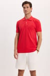 Erkek Slim Fit Dar Kesim %100 Pamuk Kısa Kollu Polo Yaka Kırmızı Tişört