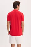 Erkek Slim Fit Dar Kesim %100 Pamuk Kısa Kollu Polo Yaka Kırmızı Tişört