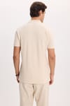 Erkek Slim Fit Dar Kesim %100 Pamuk Kısa Kollu Polo Yaka Ekru Tişört
