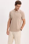 Erkek Slim Fit Dar Kesim %100 Pamuk Kısa Kollu Polo Yaka Taş Tişört