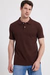 Erkek Slim Fit Dar Kesim %100 Pamuk Kahverengi Polo Yaka Tişört