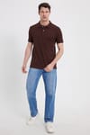 Erkek Slim Fit Dar Kesim %100 Pamuk Kahverengi Polo Yaka Tişört