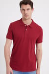 Erkek Slim Fit Dar Kesim %100 Pamuk Kırmızı Polo Yaka Tişört