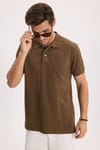 Erkek Slim Fit Dar Kesim %100 Pamuk Kısa Kollu Polo Yaka Kahverengi Tişört