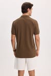 Erkek Slim Fit Dar Kesim %100 Pamuk Kısa Kollu Polo Yaka Kahverengi Tişört