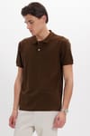 Erkek Slim Fit Dar Kesim %100 Pamuk Kısa Kollu Polo Yaka Kahverengi Tişört