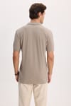 Erkek Slim Fit Dar Kesim %100 Pamuk Kısa Kollu Polo Yaka Vizon Tişört