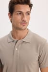 Erkek Slim Fit Dar Kesim %100 Pamuk Kısa Kollu Polo Yaka Vizon Tişört
