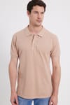 Erkek Slim Fit Dar Kesim %100 Pamuk Bej Polo Yaka Tişört