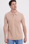 Erkek Slim Fit Dar Kesim %100 Pamuk Bej Polo Yaka Tişört