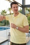Erkek Slim Fit Dar Kesim %100 Pamuk Kısa Kollu Polo Yaka Sarı Tişört