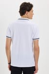 Erkek Slim Fit Dar Kesim %100 Pamuk Düz Pike Yaka ve Kol Detaylı Beyaz Polo Yaka Tişört