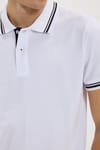 Erkek Slim Fit Dar Kesim %100 Pamuk Düz Pike Yaka ve Kol Detaylı Beyaz Polo Yaka Tişört