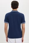 Erkek Slim Fit Dar Kesim %100 Pamuk Düz Pike Yaka ve Kol Detaylı Lacivert Polo Yaka Tişört