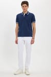 Erkek Slim Fit Dar Kesim %100 Pamuk Düz Pike Yaka ve Kol Detaylı Lacivert Polo Yaka Tişört