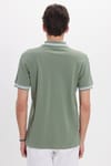 Erkek Slim Fit Dar Kesim %100 Pamuk Düz Pike Yaka ve Kol Detaylı Yeşil Polo Yaka Tişört