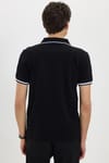 Erkek Slim Fit Dar Kesim %100 Pamuk Jakarlı Düz Yaka ve Kol Detaylı Siyah Polo Yaka Tişört