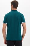 Erkek Slim Fit Dar Kesim %100 Pamuk Jakarlı Düz Yaka ve Kol Detaylı Yeşil Polo Yaka Tişört