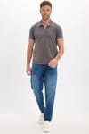 Erkek Slim Fit Dar Kesim %100 Pamuk Jakarlı Düz Yaka ve Kol Detaylı Gri Polo Yaka Tişört