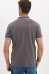Erkek Slim Fit Dar Kesim %100 Pamuk Jakarlı Düz Yaka ve Kol Detaylı Gri Polo Yaka Tişört