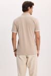 Erkek Slim Fit Dar Kesim %100 Pamuk Jakarlı Düz Yaka ve Kol Detaylı Bej Polo Yaka Tişört