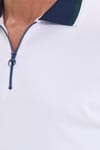 Erkek Slim Fit Dar Kesim %100 Pamuk Kısa Kollu Yarım Fermuarlı Beyaz Polo Yaka Tişört