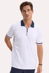 Erkek Slim Fit Dar Kesim %100 Pamuk Kısa Kollu Yarım Fermuarlı Beyaz Polo Yaka Tişört