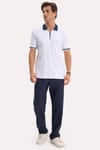 Erkek Slim Fit Dar Kesim %100 Pamuk Kısa Kollu Yarım Fermuarlı Beyaz Polo Yaka Tişört