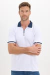 Erkek Slim Fit Dar Kesim %100 Pamuk Kısa Kollu Yarım Fermuarlı Beyaz Polo Yaka Tişört