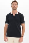 Erkek Slim Fit Dar Kesim %100 Pamuk Kısa Kollu Yarım Fermuarlı Siyah Polo Yaka Tişört