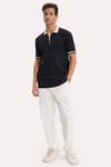 Erkek Slim Fit Dar Kesim %100 Pamuk Kısa Kollu Yarım Fermuarlı Siyah Polo Yaka Tişört