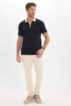 Erkek Slim Fit Dar Kesim %100 Pamuk Kısa Kollu Yarım Fermuarlı Siyah Polo Yaka Tişört