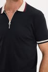 Erkek Slim Fit Dar Kesim %100 Pamuk Kısa Kollu Yarım Fermuarlı Siyah Polo Yaka Tişört