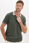 Erkek Slim Fit Dar Kesim %100 Pamuk Kısa Kollu Yarım Fermuarlı Yeşil Polo Yaka Tişört