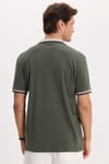 Erkek Slim Fit Dar Kesim %100 Pamuk Kısa Kollu Yarım Fermuarlı Yeşil Polo Yaka Tişört