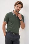 Erkek Slim Fit Dar Kesim %100 Pamuk Kısa Kollu Yarım Fermuarlı Yeşil Polo Yaka Tişört