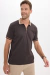 Erkek Slim Fit Dar Kesim %100 Pamuk Kısa Kollu Yarım Fermuarlı Kahverengi Polo Yaka Tişört
