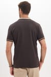 Erkek Slim Fit Dar Kesim %100 Pamuk Kısa Kollu Yarım Fermuarlı Kahverengi Polo Yaka Tişört