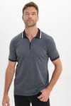 Erkek Slim Fit Dar Kesim %100 Pamuk Kısa Kollu Yarım Fermuarlı Antrasit Polo Yaka Tişört