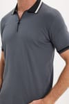 Erkek Slim Fit Dar Kesim %100 Pamuk Kısa Kollu Yarım Fermuarlı Antrasit Polo Yaka Tişört