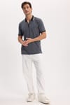 Erkek Slim Fit Dar Kesim %100 Pamuk Kısa Kollu Yarım Fermuarlı Antrasit Polo Yaka Tişört