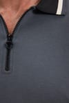 Erkek Slim Fit Dar Kesim %100 Pamuk Kısa Kollu Yarım Fermuarlı Antrasit Polo Yaka Tişört
