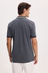 Erkek Slim Fit Dar Kesim %100 Pamuk Kısa Kollu Yarım Fermuarlı Antrasit Polo Yaka Tişört