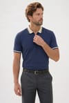 Erkek Slim Fit Dar Kesim %100 Pamuk Kısa Kollu Yarım Fermuarlı Lacivert Polo Yaka Tişört