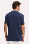 Erkek Slim Fit Dar Kesim %100 Pamuk Kısa Kollu Yarım Fermuarlı Lacivert Polo Yaka Tişört